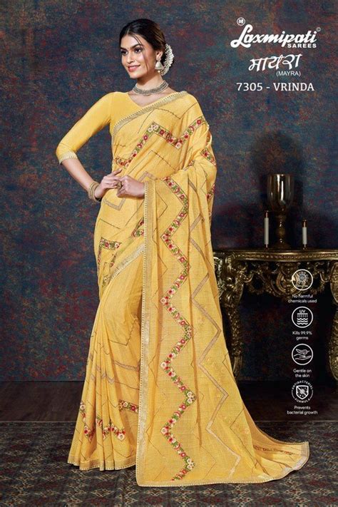 Laxmipati Mayra 7305 Yellow Chiffon Saree – SANSKAR