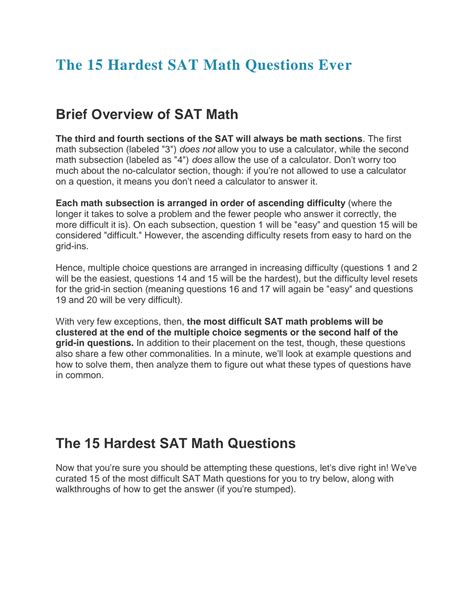 SOLUTION: The 15 hardest sat math questions ever - Studypool