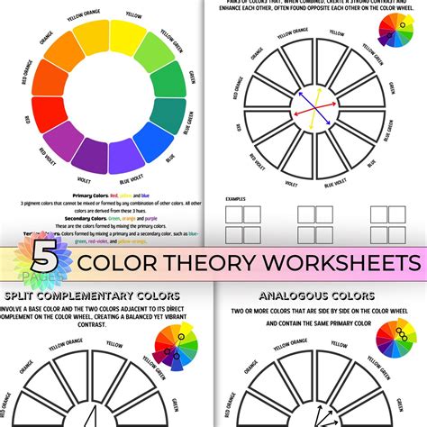 Color Theory Worksheets Printable, Color Wheel Painting Lesson Art Class Printable, Drawing ...