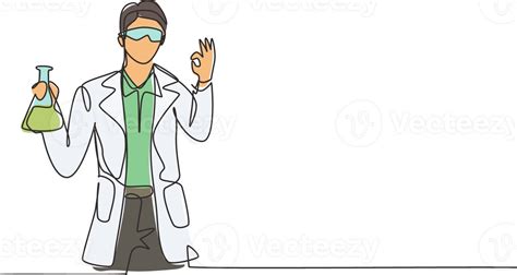 Single one line drawing of male scientist with gesture okay and holding ...