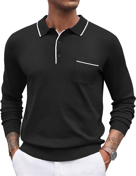 COOFANDY Mens Knit Polo Long Sleeve Collared Sweater Polo Business ...