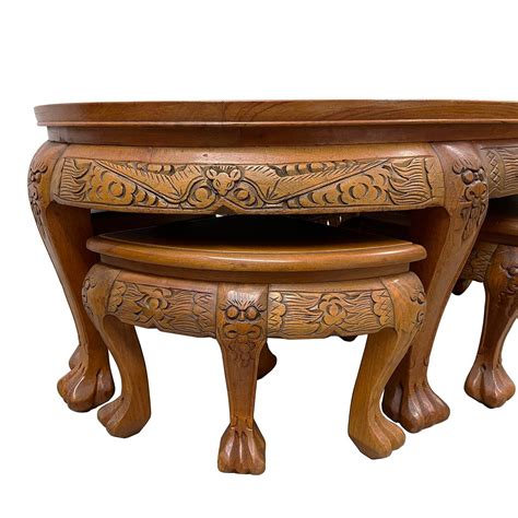 Vintage Chinese Massive Carved Teak Wood Coffee Table with 6 Nesting ...