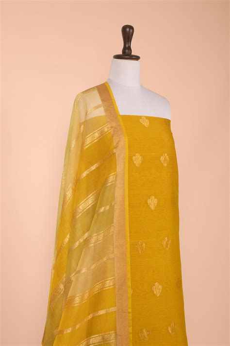 Handwoven Mustard Chanderi Suit Piece