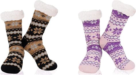 Buy HRBS Women & Girls Thermal Slipper Socks Sherpa Lined Nonskid Fuzzy ...