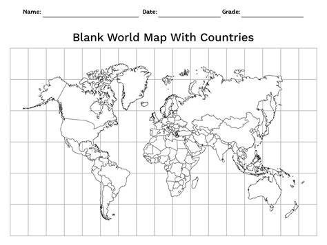 Blank world maps with grid 10 free pdf printables – Artofit