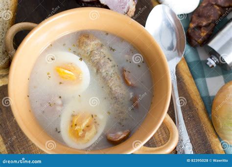 Traditional Zurek with Sausage and Egg, White Borscht, Polish Ea Stock ...