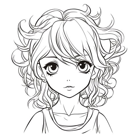 Girl With Curly Hair Coloring Page Outline Sketch Drawing Vector, Wing ...