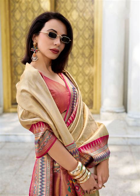 Cream Rajmata Tissue Silk Saree with Zari weaving – Mohi fashion