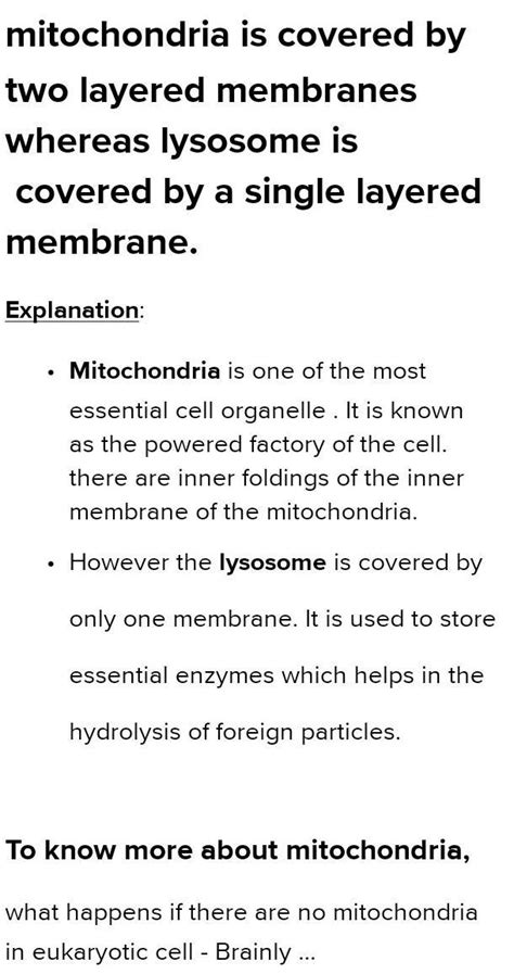 How are the membrane covering of Mitochondria and lysosomes different ...
