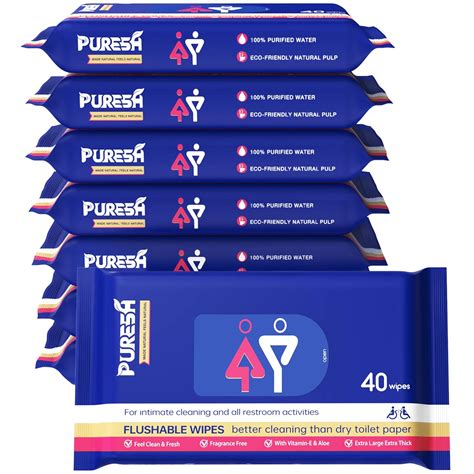 Puresh Flushable Wipes for Adults, Unscented Wet Wipes with Vitamin-E ...