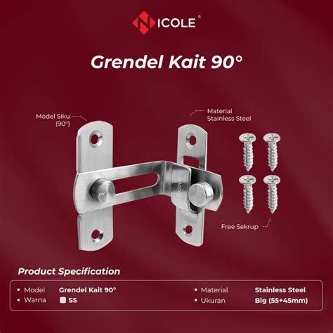 Jual Nicole Grendel Kait Pintu Jendela Model Siku 90° Lurus 180° Stainless Steel | Shopee Indonesia