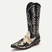 Men's Black and Snake Print Western Cowboy Boots - Exotic Leather with ...
