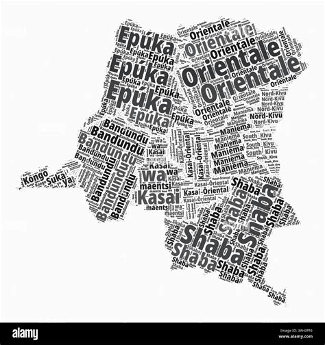 Democratic Republic of the Congo Text Style Regions. Country region names word clouds in French ...