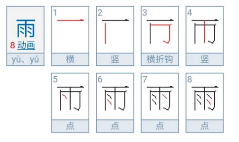 漢字: 雨的筆畫順序 (“雨”8劃) | ️筆順字典📘