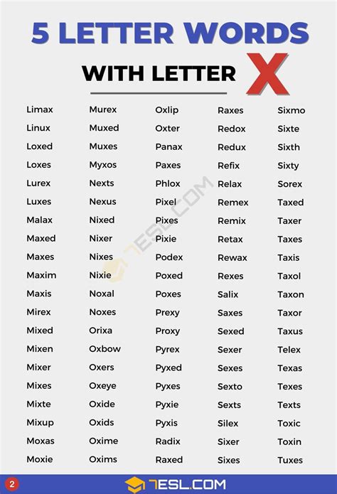 5 Letter Words with X (300+ Words in English) • 7ESL