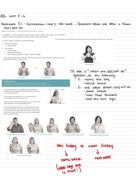 ASL sections 5 + 6 - ASL unit 5- 6 Homework 5. I - Conversation land 2 ...