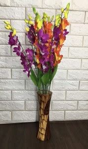 JustDecors Artificial Orange & Purple Orchid Flower Bunch for Home ...