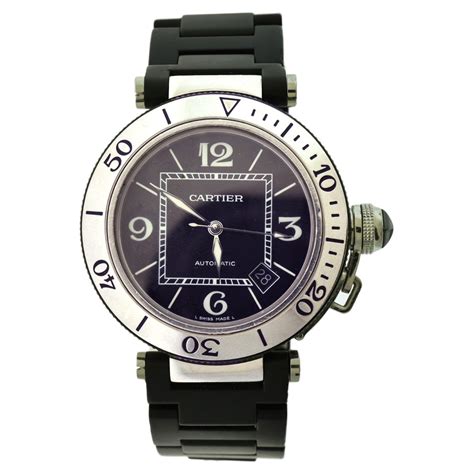 Cartier Pasha Seatimer Quadrante Nero Orologio Automatico in Acciaio ...