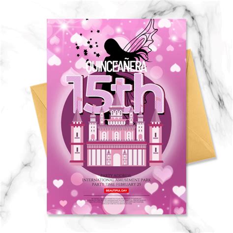 紫色梦幻创意女孩15岁生日邀请函海报模板下载-千库网