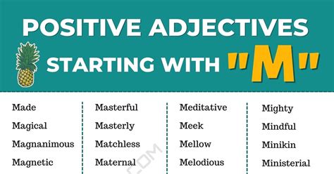 Descriptive Words Letter M at Katie Mueller blog