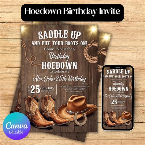 Western Hoedown Birthday Invitation Cowboy Birthday Party Invitation ...