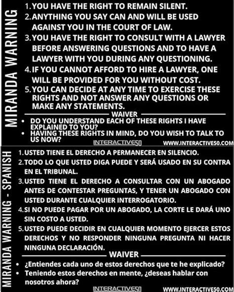 Metal Miranda Rights Card Spanish/english - Etsy