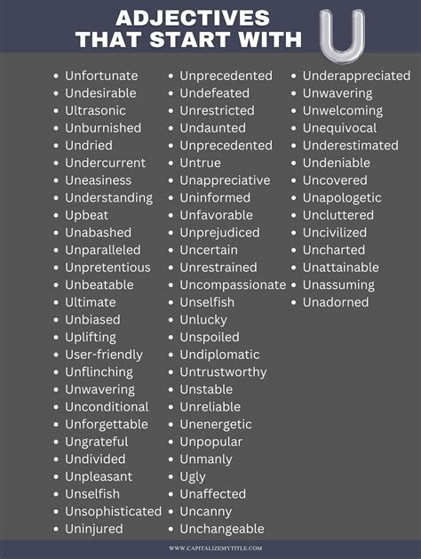 Adjectives That Start With U - Capitalize My Title