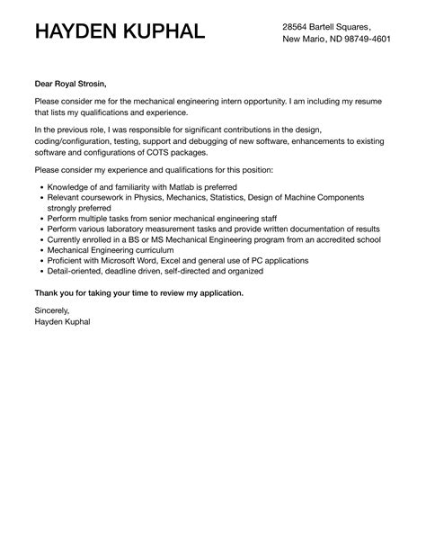 Image result for Cover Letter Examples Engineering Intern