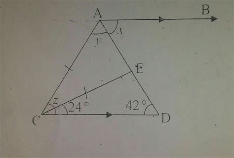 ab parallel to cd angle ecd =24 and angle edc = 42 and ac = ce find x ...