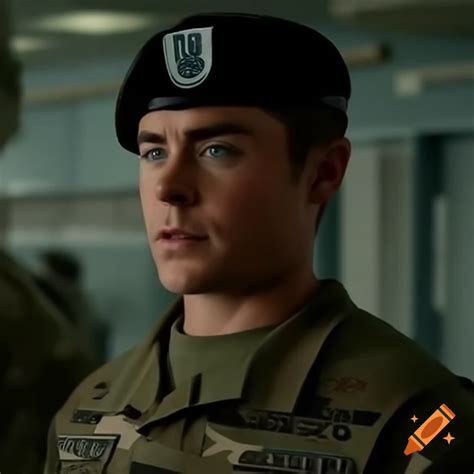 Zac Efron in army camo uniform on Craiyon