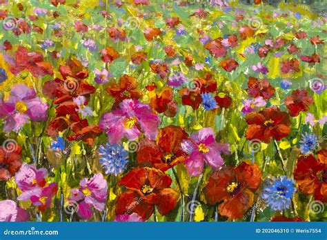 Impressionism Paint Landscape Flower Meadow Oil Stock Photo - Image of drawing, large: 202046310