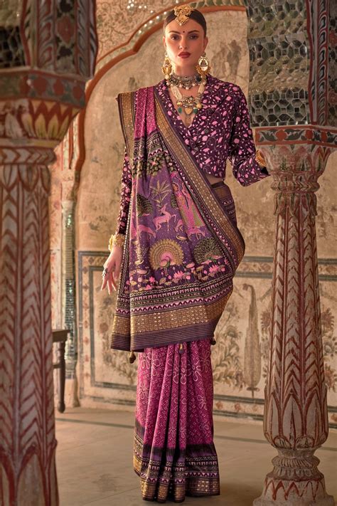 Buy Fuscia Pink Printed Patola Saree Online - MySilkLove