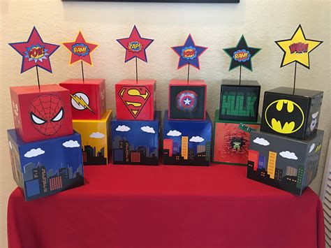(6) Flash superhero Centerpiece, superhero party, Batman, Superman, wo ...