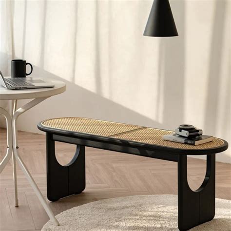 Buy Eilis Solid Ash Wood & Rattan Bench In Natural Oiled Finish ...