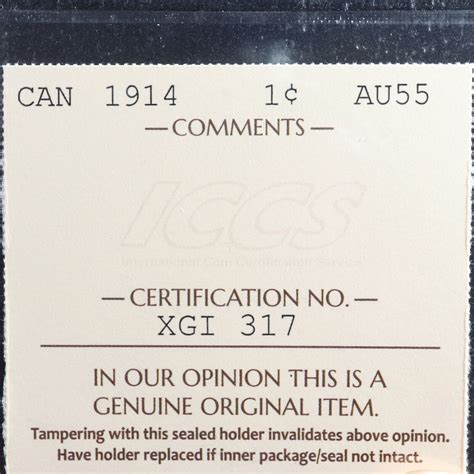 1 cent 1914 Canada ICCS AU-55 one large penny King George V c ...