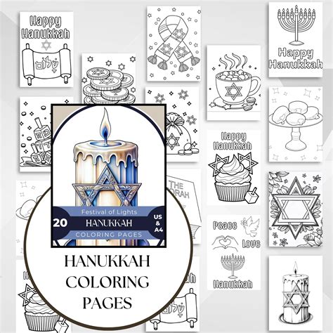Hanukkah Coloring Pages, Coloring Sheets: Menorah, Dreidel, Star of ...