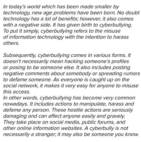 3 paragraph essay about cyber bullying.answer it fast and correct then ...