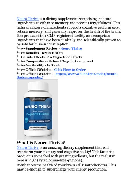 Neuro Thrive Enhancing Cognitive Health! - Neuro Thrive is a dietary ...