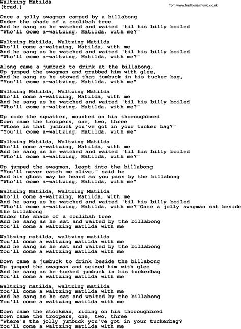 Waltzing Matilda, by The Byrds - lyrics with pdf