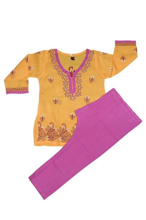 Buy Silakaari Kids Pure Cotton Lucknowi Kurta Pant Set (6-12 Months ...