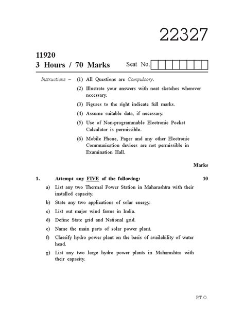 22327 Electric Power Generation winter 2019 question paper - 22327 ...