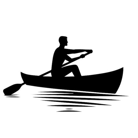 Vector set silhouette of a teenager rowing a boat with a white ...