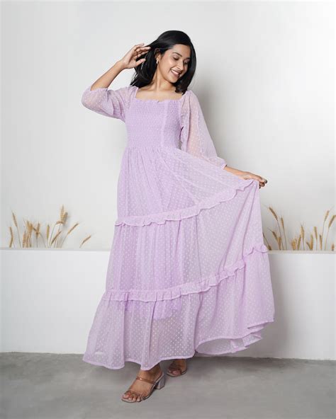 Lavender Dobby Smoked One Piece Maxi Dress – unhattar