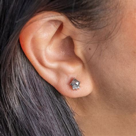 Natural Salt And Pepper 1.10 CT Kite Diamond Stud Earring – Less Diamond