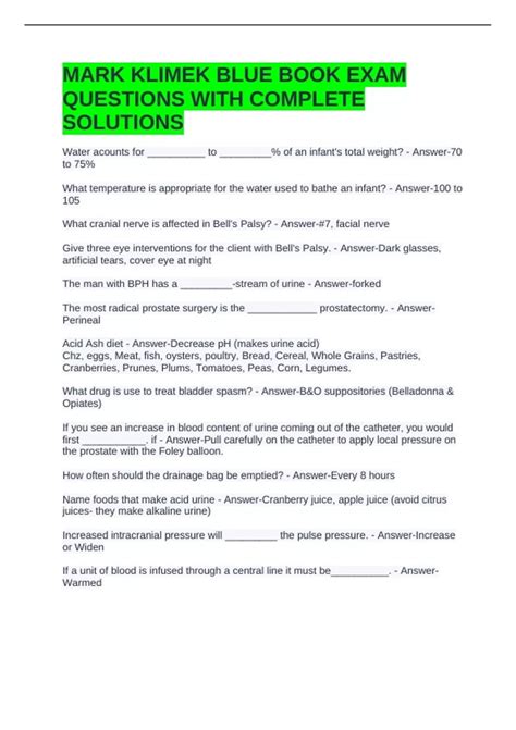 MARK KLIMEK BLUE BOOK EXAM QUESTIONS WITH COMPLETE SOLUTIONS - Klimek ...