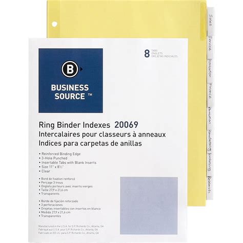 Business Source Ring Binder Index Divider - Set of 8 Tabs - Clear ...