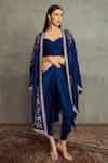 Buy Blue Cheniya Silk Floral Open Embroidered Cape And Dhoti Pant Set ...