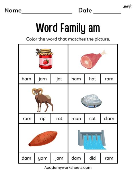 Free Word Family Worksheets - Short a - Academy Worksheets