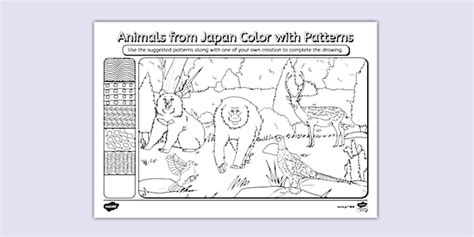 Animals from Japan Color with Patterns Activity - Twinkl