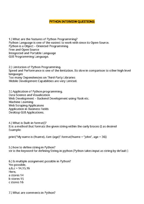 Python Interview Question - PYTHON INTERVIEW QUESTIONS: 1.) What are ...